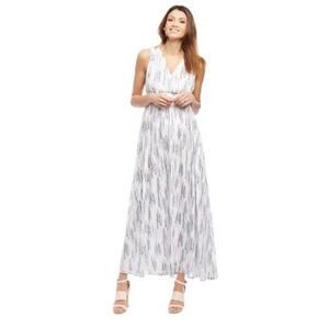 Motherhood Maternity White Pink Blue Maxi Dress, Large, Chiffon, Lined, V neck